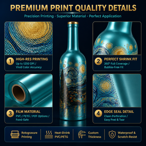 Etichette Termoretraibili Personalizzate per Bottiglie di Birra e Bevande, Film Stampato a Colori in PET/PVC, Ordini Personalizzati Accettati - Product Image 1