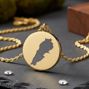 Collier Carte <span class=keywords><strong>du</strong></span> <span class=keywords><strong>Liban</strong></span> en Acier Inoxydable Plaqué Or 18K, Pendentif Rond Contour 24mm, Bijoux en Or pour Femmes et Hommes, Fabrication OEM ODM - Product Image 4