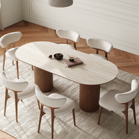Table à manger moderne et simple avec surface en marbre naturel ou en pierre de travertin de qualité supérieure, bois massif, meubles américains RH pour villa