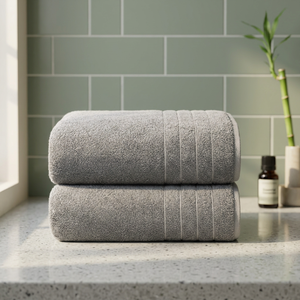 Ensemble de serviettes de bain rectangulaires en coton gris ORCHID, hypoallergéniques, en peluche, à carreaux, pour la salle de bain à domicile - Product Image 1