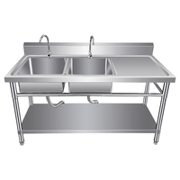 Évier double en acier inoxydable 304 sur mesure, épaissi, plateforme de travail, essentiel pour le lavage de la vaisselle dans les hôtels et les restaurants