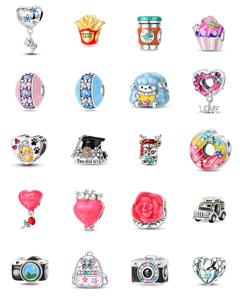 Pendentif Breloque Fleur d'iris, Tournesol Nuit Étoilée, Perles à clip, Accessoire DIY pour bracelet, en Cuivre plaqué argent avec Zircon et Cœur, Nouveau style - Product Image 2