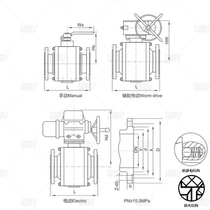 Válvula de bola con brida HG Q41F-160P/R, solución de tratamiento térmico FRAS, bola sólida a prueba de explosiones - Product Image 2