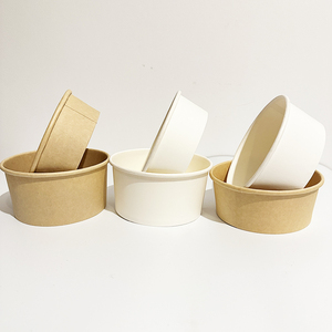 Vente en gros de gobelets en papier jetables carrés ronds chauffables kraft imperméables à l'eau impression personnalisée bol à salade en papier avec logo avec couvercle en PE - Product Image 2