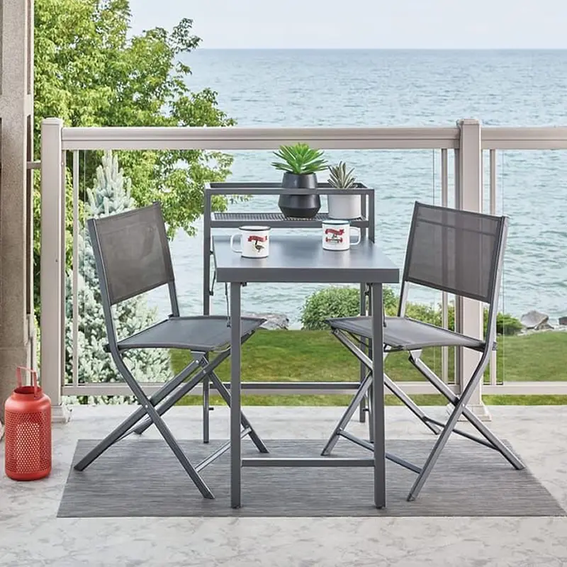 Yerden tasarruf dış mekan mobilyası 3 parçalı katlanabilir balkon mobilya seti katlanır sandalye ve bahçe veranda için katlanır masa