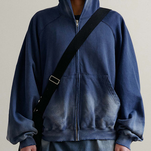 Sudadera con cremallera estilo streetwear vintage, efecto desgastado por el sol, de algodón de alto gramaje, con lavado a la piedra y al ácido, con cremallera, efecto desgastado, apliques y bordados. - Product Image 4