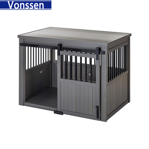 Furniture Style Dog Crate End Table Mesh Wooden Pet Crate with Doors and Pet Bed Decorative Indoor Dog Kennel Medium Large