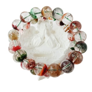 Bracelet de perles de <span class=keywords><strong>Quartz</strong></span> <span class=keywords><strong>fantôme</strong></span> rouge <span class=keywords><strong>naturel</strong></span> extensible de 12mm - Product Image 1