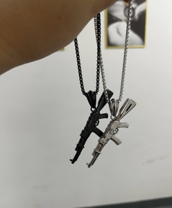<span class=keywords><strong>Collier</strong></span> pendentif Hip Hop en forme de AK47 en acier inoxydable plaqué noir, moulé en 3D, avec chaîne à maillons, unisexe, pour anniversaire - Product Image 4