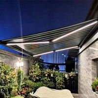 Auvent rétractable motorisé avec lumières LED, télécommande, cadre en alliage d'aluminium, protection UV, balcon, terrasse, extérieur