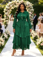 Robe longue plissée Miyaki grande taille pour femme, élégante et décontractée, couleur unie, avec boutons, idéale pour les fêtes – Vente en gros Afrique