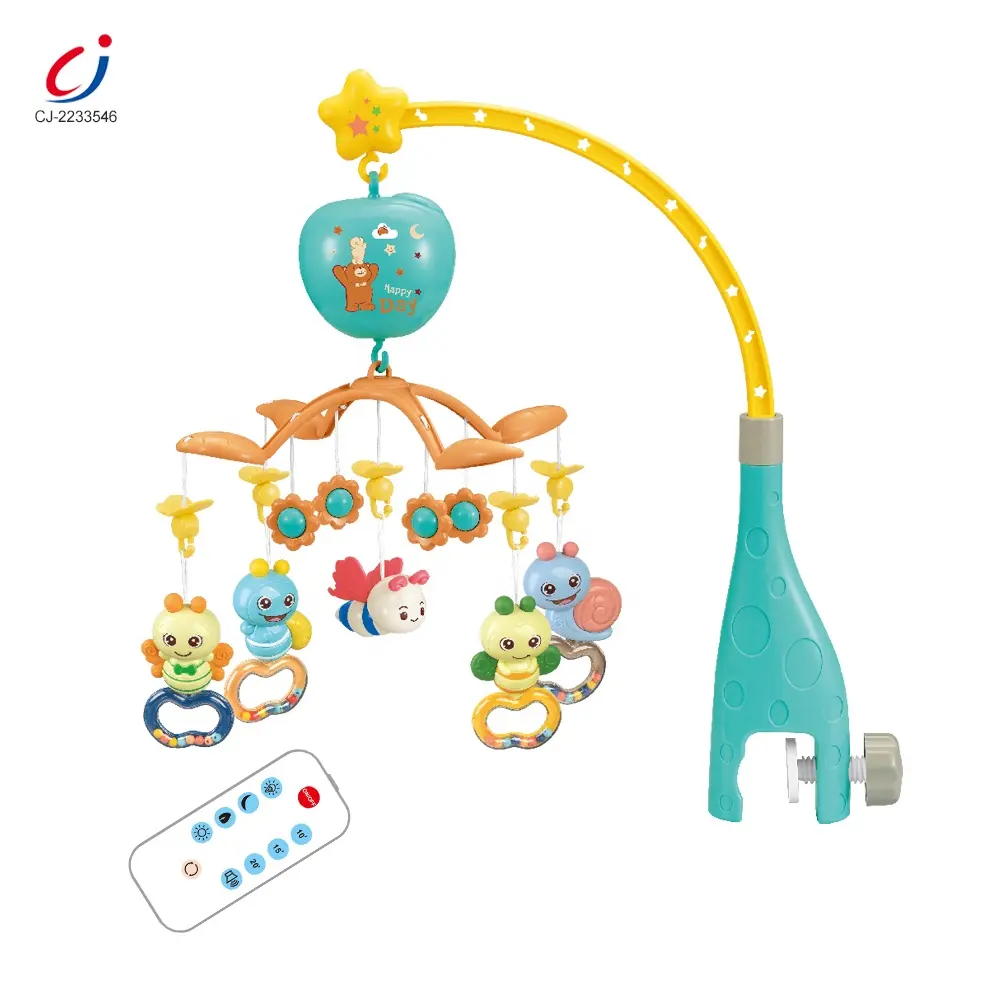 Radio control happy baby mobile crib bed bell rattle soothing toy musical hanging toys projection and night light baby bed bell