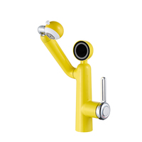 Robinet de salle de bain moderne en laiton avec affichage numérique de la température et capteur tactile rotatif à 360°, monotrou, mélangeur eau chaude et froide