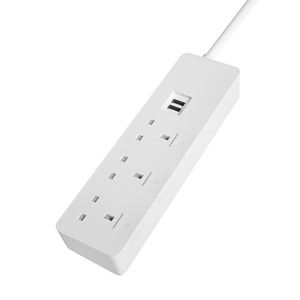 Enchufe de Corriente del Reino Unido de <span class=keywords><strong>3</strong></span> Tomas con Interruptor Independiente, Obturador de Seguridad, 2 Puertos USB, Protección Contra Sobrecargas, Cubierta Deslizante, Diseño de Base Biselada - Product Image 1