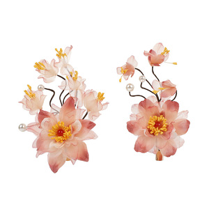 New original design, handmade gradient orange-red flower hair <b>clips</b>, affordable hot-stamped Hanfu headdress. - Product Image 5