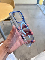 Coque de téléphone transparente bleu marine rigide en PC acrylique avec dos magnétique pour iPhone 18 17 16 15 Pro Max, anti-jaunissement