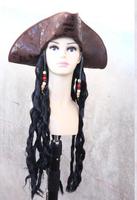 Ecowalson Cosplay Pirate Capitaine Chapeau Dress up Props Hommes Femmes Carnaval Perruque Cap Avec Tresses pour Party Stage Performance
