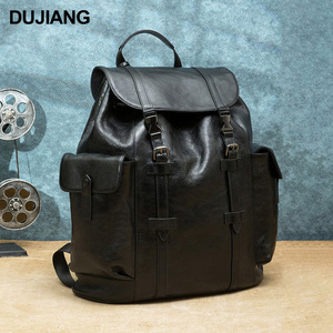 Dujiang Genuine Leather Men's <b>Backpack</b> Top Layer Cowhide Large Capacity Unisex Outdoor Travel <b>Backpack</b> - Product Image 1