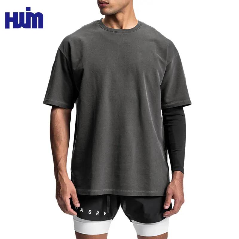 Logo personalizzato di alta qualità peso massimo rilassato vestibilità oversize T-Shirt copri pompa palestra Fitness Vintage acido Wash T-Shirt per gli uomini