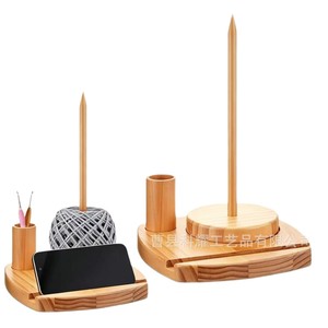 Support rotatif en bois pour bobines de fil avec support de téléphone, base pour fil à tricoter, outils d'artisanat, rangement de bureau - Product Image 5