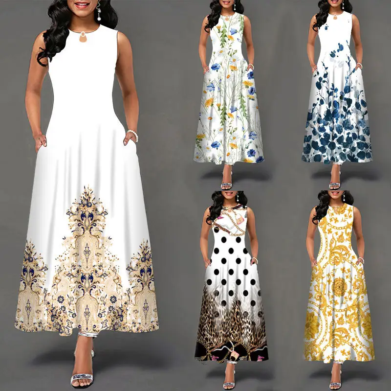 2022 Plus Size Maxi Dress Summer Floral Dresses Women Elegant Party Dress Sleeveless Long Flower Sundress