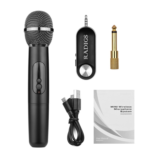 UHF Wireless Microphone System with Handheld Transmitter Receiver 500-950MHz 3.5mm Plug with 6.35mm Adapter