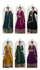 Vestido Anarkali de tela de red con bordado, largo hasta la rodilla, magnífico, con dupatta del mismo diseño, para mujer, para fiestas. - Product Image 6