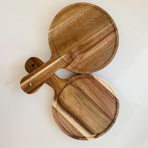 Wooden <b>Serving</b> <b>Trays</b> <b>Round</b> With Handle For Bread Fruit Pizza Steak Household Use - Product Image 1