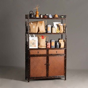 Bibliothèque en bambou violet, grand meuble de rangement pour salons de thé, clubs et salles d'étude ; armoire à thé classique ; étagère en bambou pour le thé - Product Image 1