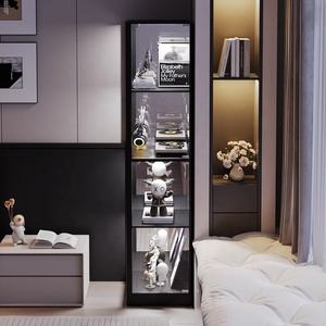 Vitrine haute autoportante en verre avec portes verrouillables, multifonctionnelle comme bibliothèque, casier à vin et vitrine à vaisselle - Product Image 5