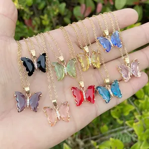 Индивидуальный модный металлический медный браслет, новинка 2022, ожерелье с разноцветным стеклянным кулоном-бабочкой