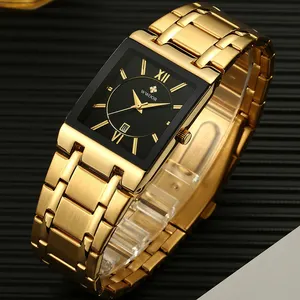 Wwoor 8858 Mannen Gouden Horloge Quartz Roestvrij Staal Waterdichte Horloges Zakenlieden Vierkante Sport Horloge Hoge Kwaliteit