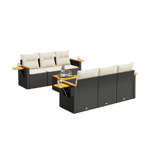 Grand ensemble de canapés de jardin pliables en rotin PE noir, mobilier d'extérieur élégant avec coussins en mousse haute densité pour usage extérieur - Product Image 1