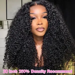 Perruque frisée frisée 13x6 HD pour dentelle frontale sans colle perruque 4C Afro <span class=keywords><strong>Curly</strong></span> 4x4 HD fermeture à lacet transparente perruques de cheveux humains - Product Image 3