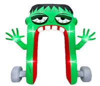 Arche gonflable Frankenstein avec visage vert brodé et éclairage LED pour Halloween – Décoration d'entrée et accessoire d'ambiance
