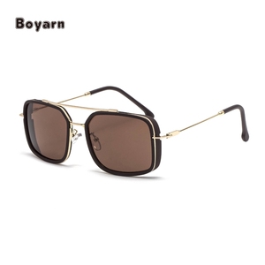 Boyarn Hot Bán người đàn ông đầy màu sắc mùa xuân chân hình chữ nhật Khung kính nhựa + mettal chùm đôi UV400 steampunk Kính mát - Product Image 5