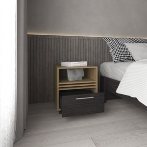Mesita de noche con 1 cajón, 4 ruedas y 1 estante, mueble de almacenamiento de roble natural negro para dormitorio - Product Image 2