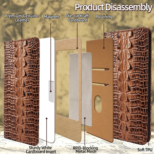 Étui à rabat en cuir véritable de crocodile de qualité supérieure avec fentes pour cartes, antichoc et fermeture magnétique pour <span class=keywords><strong>iPhone</strong></span> 17 16 <span class=keywords><strong>Pro</strong></span> 15 14 <span class=keywords><strong>Pro</strong></span> <span class=keywords><strong>Max</strong></span> - Product Image 6