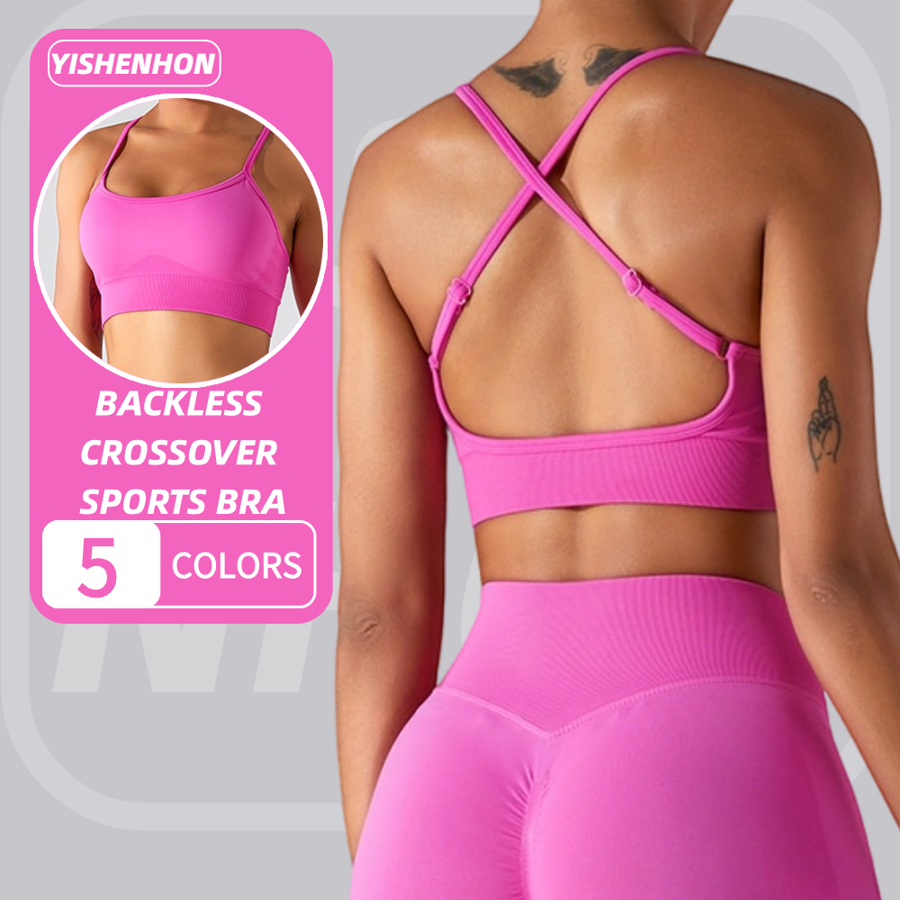 YISHENHON New Seamless Yoga Bra Backless Cross Straps Gym for Women Sports Underwear Workout Clothes Logo Custom Running Bra