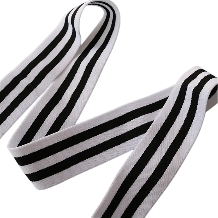 GINYI Factory Direct Supply Black White Striped Elastic Band Multi Size Available Striped Elastic Webbing Manufacturer