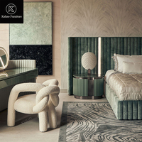 Lit King Size Moderne de Luxe en Velours avec Tête de Lit Lumineuse, Ensemble de Chambre à Coucher, Solution de Mobilier Tout-en-un pour Projet de Villa