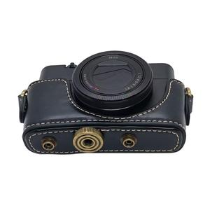 Vente en gros à prix réduit pour Sony <span class=keywords><strong>RX100</strong></span> M7 / <span class=keywords><strong>RX100</strong></span> VII : Étui de protection intégral rétro en cuir végétalien pour appareil photo avec sangle - Product Image 5
