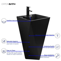 Lavabo sur pied ovale en céramique écologique moderne ORTONBATH, style européen, noir, pour hôtel.