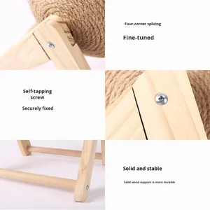 Duurzame Kattenkrabpaal Met Houten Bal Konijnenklauw & Henneptouw Klimframe Kattenboom & Speelgoed Dierbenodigdheden - Product Image 3