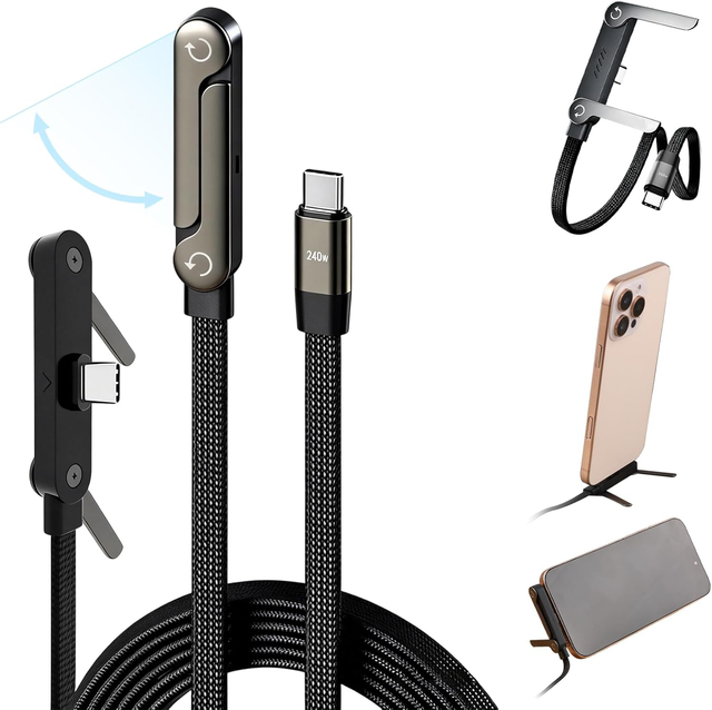 USB C to USB C Cable, 240W Fast Charging Cable 5 FT, Invisible Stand Charging Cable, Flat USB c Cable, USB c Cable Right Angle