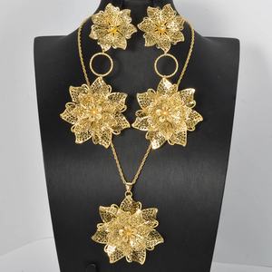 Luxury 14k <b>Gold</b> Plated Brass <b>Earring</b> and Necklace Bridal Jewelry <b>Set</b> for Wedding Party & Anniversary - Product Image 3