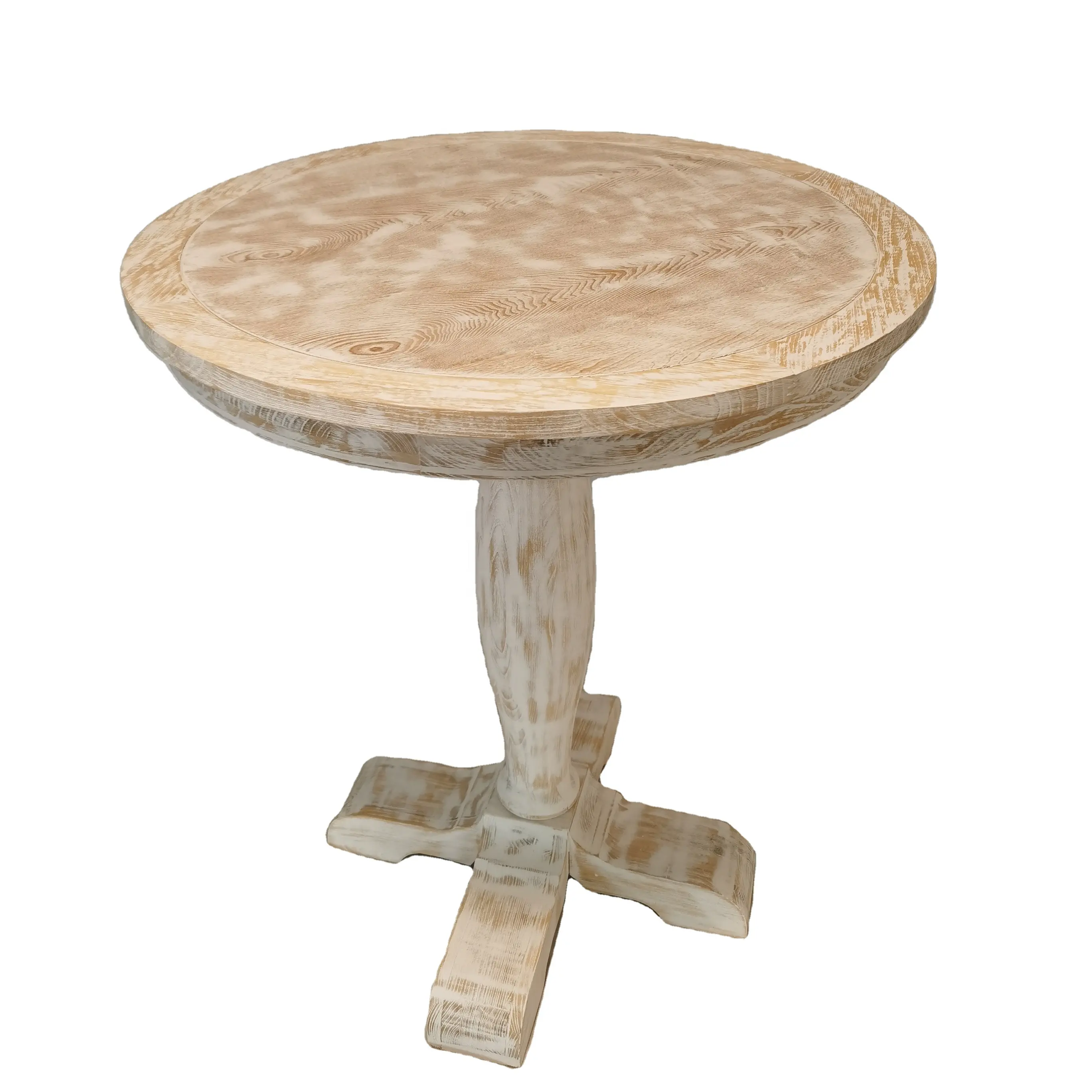 Witte Afbladderende Verf Afwerking Ronde Eettafel Hout Kleine Eettafel