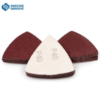 Disque de ponçage en oxyde d'aluminium en forme d'oreille à boucle et crochet 90*90*90mm 0 trou P40-P2000 Grain OEM Dureté moyenne Polissage du bois et du métal