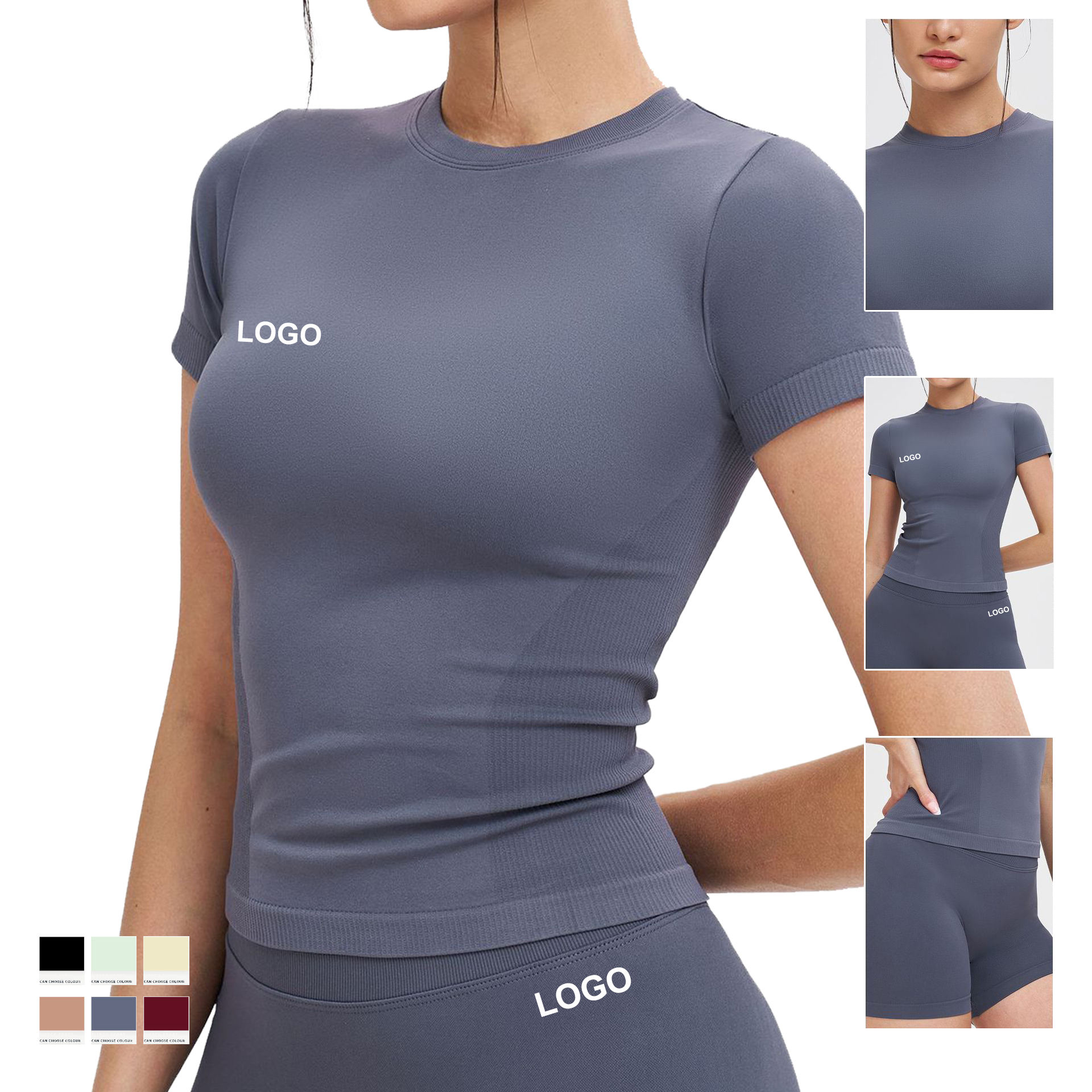 Wholesale Price Women's Four-Way Stretch Lightweight Breathable Yoga Fitness Top Regular Fit Sports T-Shirt with Front Logo