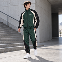 Survêtement Homme Personnalisé à Blocs de Couleurs avec Fermeture Éclair Intégrale, Veste Tissée et Pantalon Long, Logo Imprimé pour Sorties Quotidiennes Décontractées